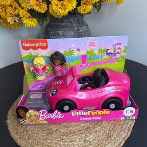 Fisher Price Little People Barbie Convertible Pink Toy Car w Figures Works
